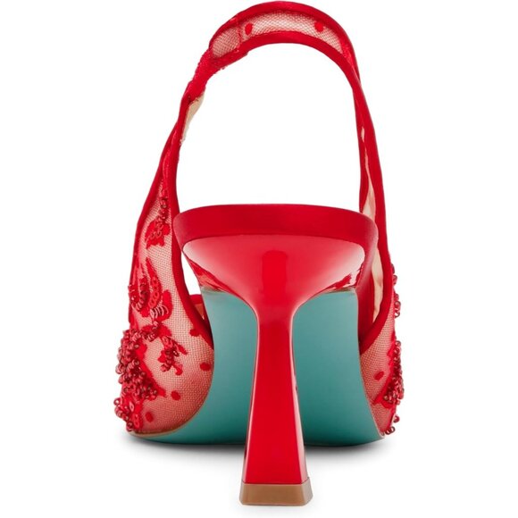 Betsey Johnson Womens Red Textile Closed Pointed Toe Slingback Nikki Pump - Picture 3 of 7